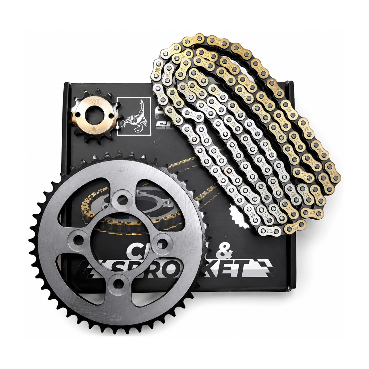 Kit de Arrastre 14x45 4H Cadena Dorada 428H-138 para Apache RTR 160 4V FI - Vista frente