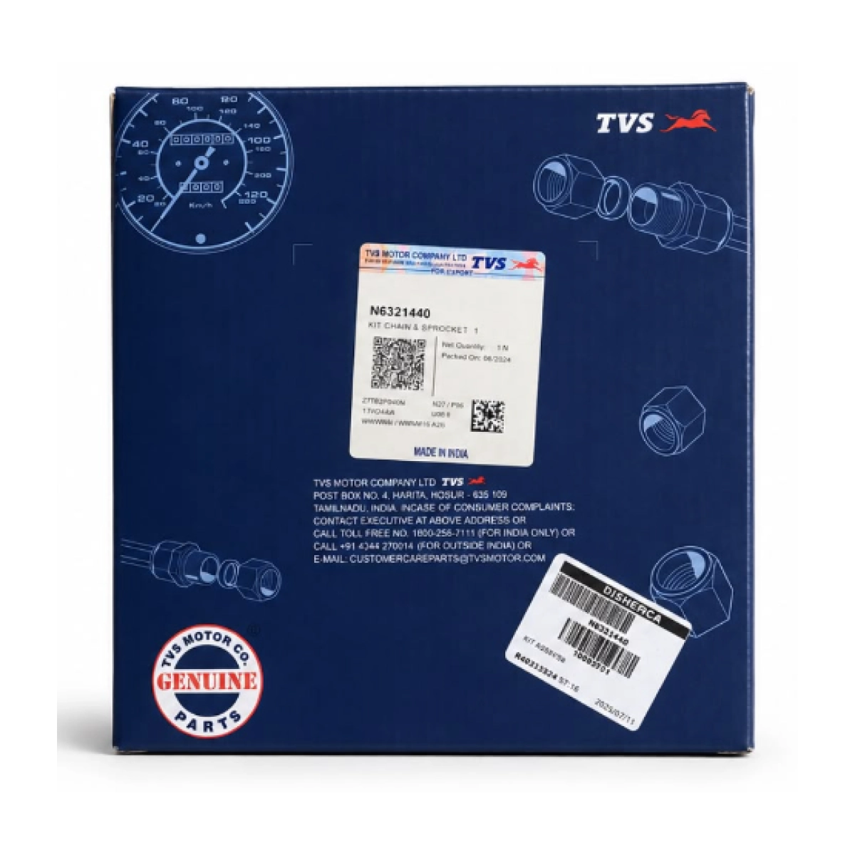 Kit de Arrastre para TVS Raider 125 - GENUINE - Vista trasera